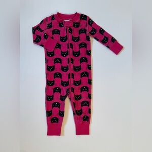 Hanna Andersson Pink and Black Cat Print One-piece 6-12M EUC